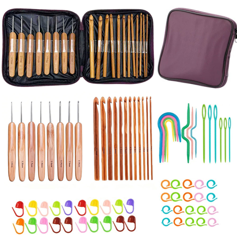 74pcs Bamboo Crochet Hooks Set – обзор и цена Sewing Kit