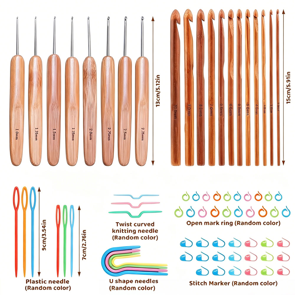 74pcs Bamboo Crochet Hooks Set – обзор и цена Sewing Kit