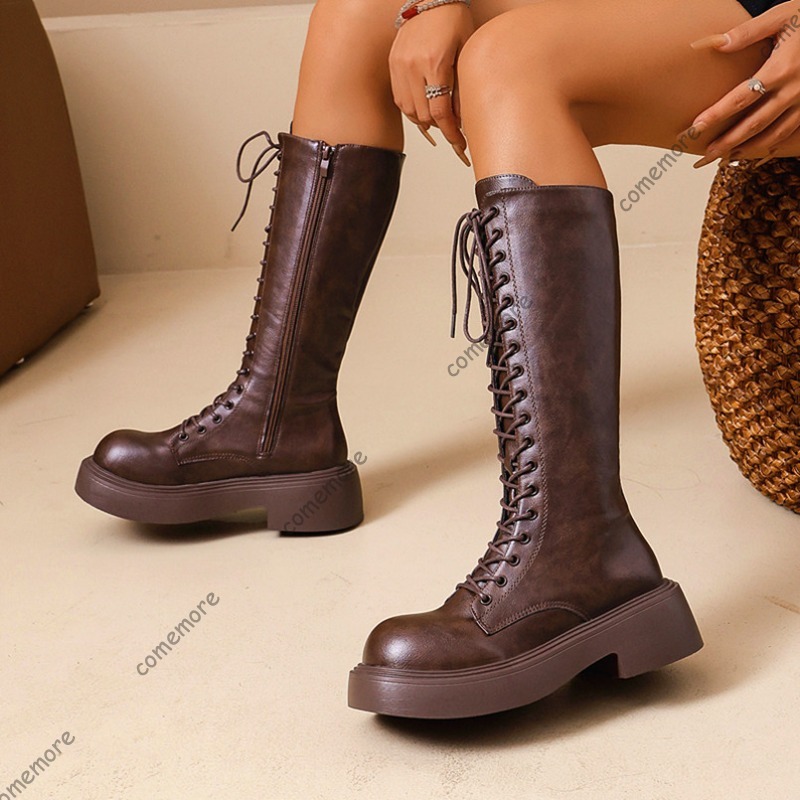 Women Vintage Knee High Platfo – обзор и цена Sewing Front Zipper